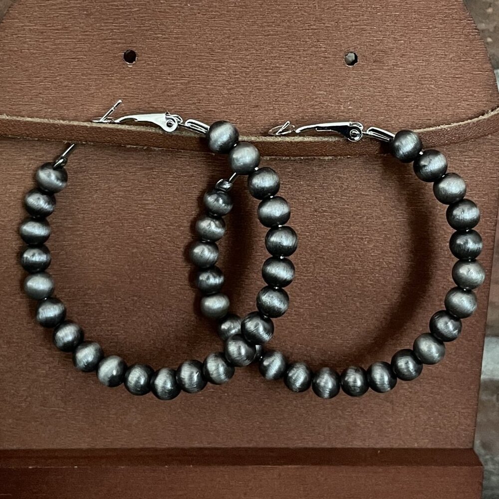 2 inch Navajo Style Pearl Hoop Earrings